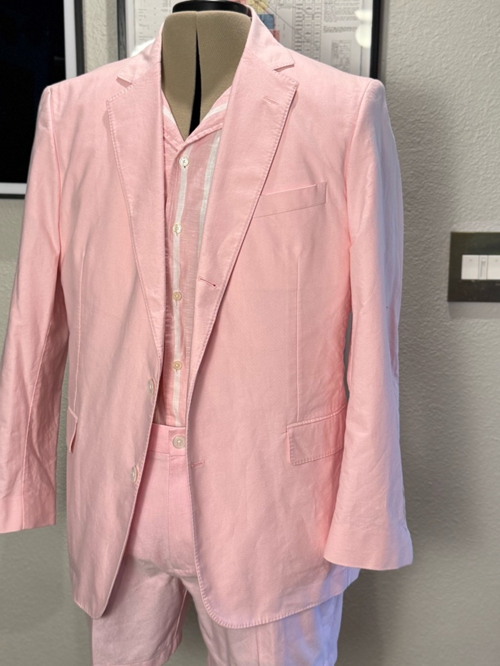 Brooks Brothers Men's Pink Oxford Cloth Short Suit 46R Blazer W38 Shorts - Picture 2 of 5